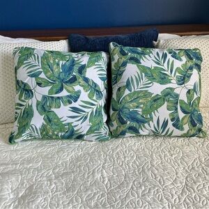 Set of 2 Envogue Green Leaf Pattern Pillows with a touch of blue.